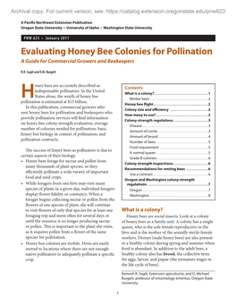 Evaluating Honey Bee Colonies for Pollination a Guide for Commercial Growers and Beekeepers