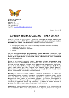 Zapisnik Zbora Krajanov – Mala Cikava