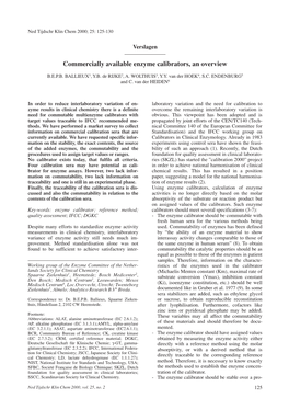 Commercially Available Enzyme Calibrators, an Overview