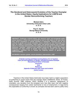 The Gendered and Heterosexist Evolution of the Teacher Exemplar in the United States: Equity Implications for LGBTQ and Gender Nonconforming Teachers