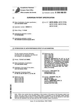 Potentiation of Antihypertensive Effect of Ace Inhibitors