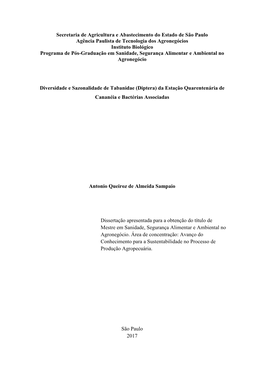 Secretaria De Agricultura E Abastecimento Do Estado De São Paulo Agência Paulista De Tecnologia Dos Agronegócios Instituto Bi