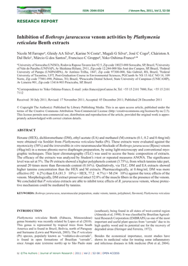 Inhibition of Bothrops Jararacussu Venom Activities by Plathymenia Reticulata Benth Extracts