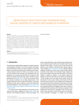 REMITTANCE PRACTICES and TRANSNATIONAL Social Spaces of Tamils and Somalis in Norway