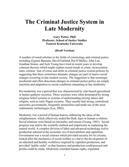 The Criminal Justice System As Late Modernity