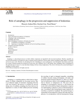 Role of Autophagy in the Progression and Suppression of Leukemias