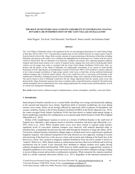 Coastal Dynamics 2017 Paper No. 195 the ROLE of MULTI-DECADAL CLIMATE VARIABILITY in CONTROLLING COASTAL DYNAMICS: RE-INTERPRETA