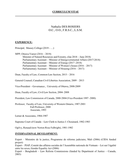 Nathalie Des Rosiers CV English