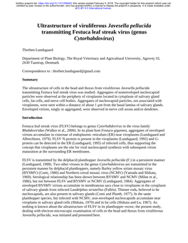 Ultrastructure of Viruliferous Javesella Pellucida Transmitting Festuca Leaf Streak Virus (Genus Cytorhabdovirus)