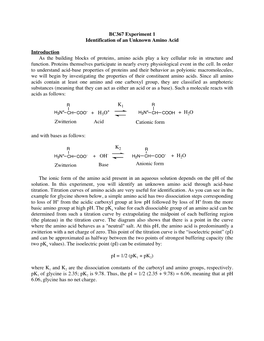 BC367 Experiment 1 Identification of an Unknown Amino Acid