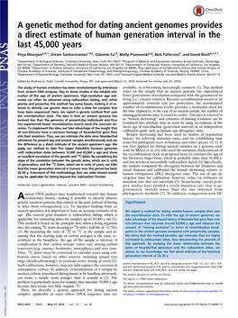 A Genetic Method for Dating Ancient Genomes Provides a Direct Estimate of Human Generation Interval in the Last 45,000 Years