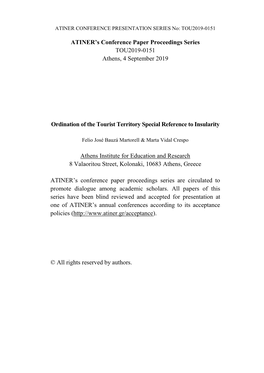 ATINER's Conference Paper Proceedings Series TOU2019-0151