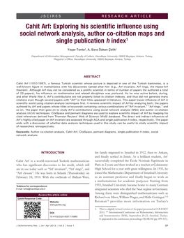 Cahit Arf: Exploring His Scientific Influence Using Social Network Analysis, Author Co‑Citation Maps and Single Publication H Index1