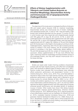 Effects of Dietary Supplementation with Tributyrin and Coated Sodium