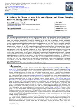 Examining the Nexus Between Riba and Gharar, and Islamic Banking Products Among Zanzibar People