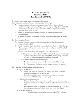 Neonatal Transfusion Shan Yuan M.D