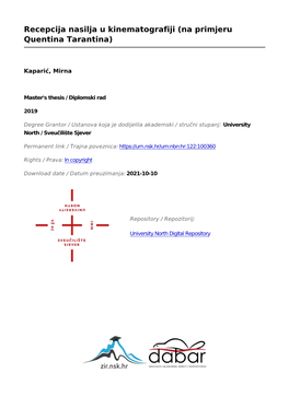 Recepcija Nasilja U Kinematografiji (Na Primjeru Quentina Tarantina)