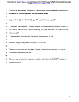 Thiamine Pyrophosphate Riboswitches in Bacteroides Species Regulate Transcription Or