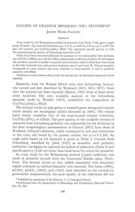 STUDIES of URANIUM MINERALS (VII): ZEUNERITE* Junrrn Worssfnonrnr