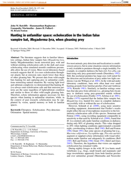 Echolocation in the Indian False Vampire Bat, Megaderma Lyra, When Gleaning Prey