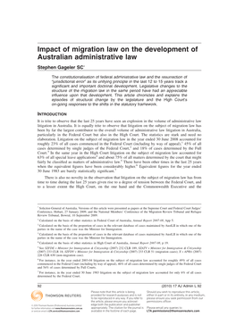 Impact of Migration Law on the Development of Australian Administrative Law