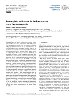 Return Glider Radiosonde for in Situ Upper-Air Research Measurements