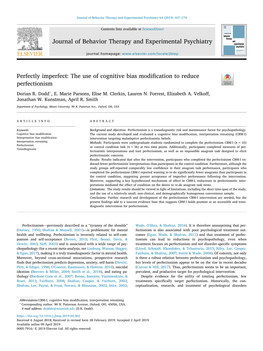 Perfectly Imperfect the Use of Cognitive Bias Modification to Reduce Perfectionism