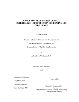 A Role for Stat-1 in Regulating Interleukin 10 Production Following Lps Challenge