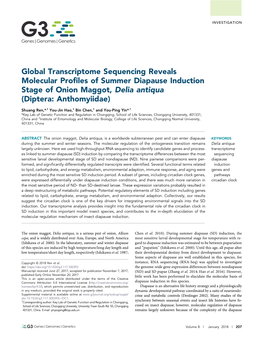 Global Transcriptome Sequencing Reveals Molecular Profiles of Summer Diapause Induction Stage of Onion Maggot, Delia Antiqua