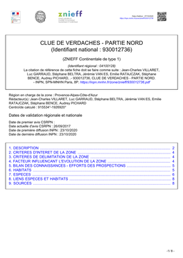 CLUE DE VERDACHES - PARTIE NORD (Identifiant National : 930012736)