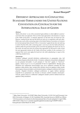 Kamal Huseynli DIFFERENT APPROACHES to CONFLICTING STANDARD TERMS UNDER the UNITED NATIONS CONVENTION on CONTRACTS for the INTER