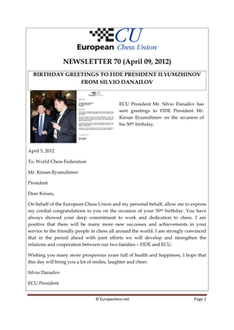 NEWSLETTER 70 (April 09, 2012)