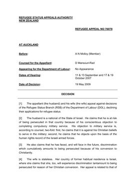 Refugee Status Appeals Authority New Zealand