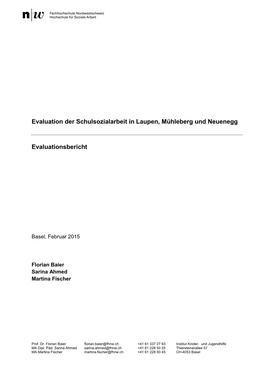Evaluation Der Schulsozialarbeit in Laupen, Mühleberg Und Neuenegg