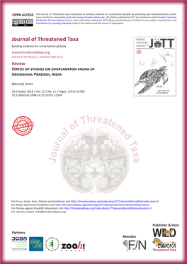 Status of Studies on Zooplankton Fauna of Arunachal Pradesh, India