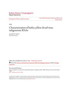 Characterization of Barley Yellow Dwarf Virus Subgenomic Rnas Jacquelyn R