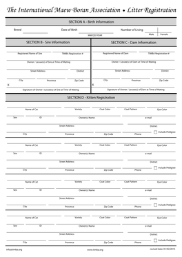 The International Maew Boran Association Litter Registration