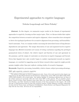 Experimental Approaches to Ergative Languages