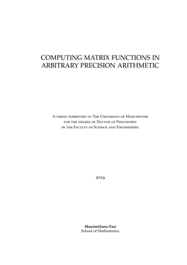 Computing Matrix Functions in Arbitrary Precision Arithmetic