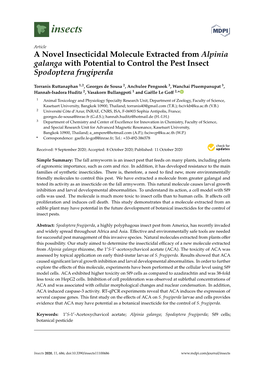 A Novel Insecticidal Molecule Extracted from Alpinia Galanga with Potential to Control the Pest Insect Spodoptera Frugiperda