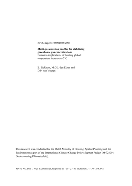 RIVM Rapport 728001026 Multi-Gas Emission Profiles for Stabilising Greenhouse Gas Concentrations