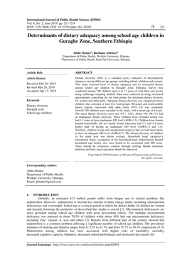 Determinants of Dietary Adequacy Among School Age Children in Guraghe Zone, Southern Ethiopia