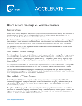 Board Action: Meetings Vs. Written Consents