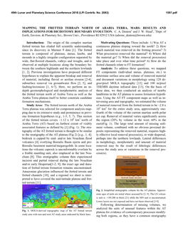 MAPPING the FRETTED TERRAIN NORTH of ARABIA TERRA, MARS: RESULTS and IMPLICATIONS for DICHOTOMY BOUNDARY EVOLUTION. C. A. Denton1 and J