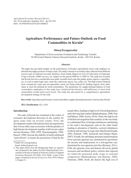 Agriculture Performance and Future Outlook on Food Commodities in Kerala§