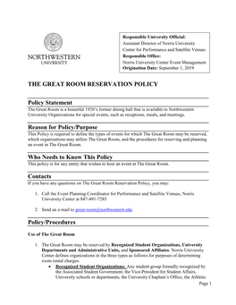 The Great Room Reservation Policy