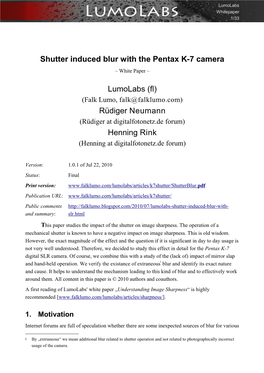 Shutter Induced Blur with the Pentax K-7 Camera Lumolabs