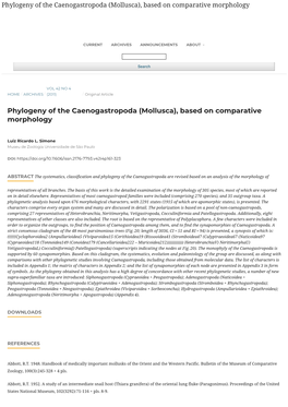 Phylogeny of the Caenogastropoda (Mollusca), Based on Comparative Morphologryegister Login