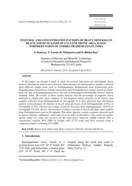 Textural and Concentration Pattern of Heavy Minerals in Beach and Dune Sands of Cyclone Prone Area Along Northern Parts of Andhra Pradesh Coast, India