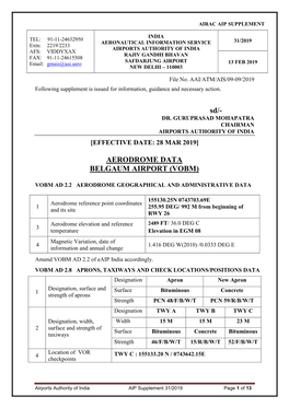 Aerodrome Data Belgaum Airport (Vobm)